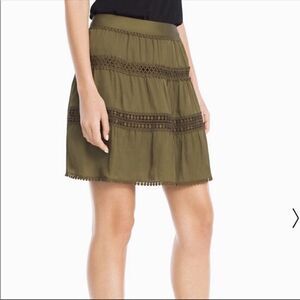 White House Black Market Green Boho Skirt Prairie Festival Cottage Core Modern